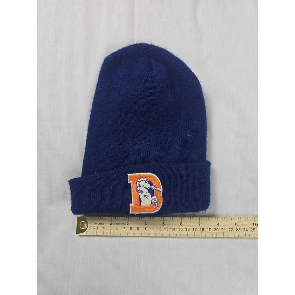 Denver Broncos Hat Cap Knit Beanie Mens One Size Blue NFL Football Retro D